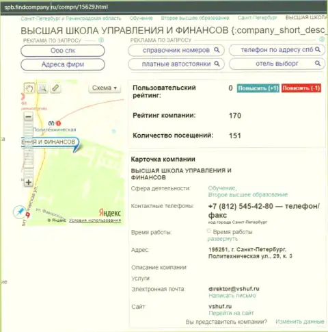 Сайт spb findcompany ru предоставил информацию о обучающей фирме ВШУФ