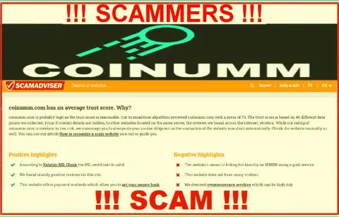 Information about Coinumm Com cheaters from ScamAdviser Com