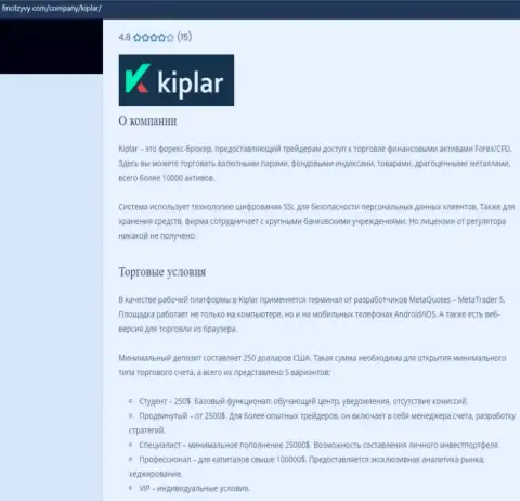 Материал о форекс дилинговой организации Kiplar на веб-сервисе FinOtzyvy Com
