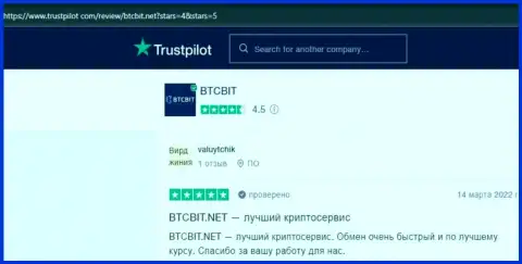 Точки зрения об деятельности онлайн обменки BTCBit на веб-сайте trustpilot com