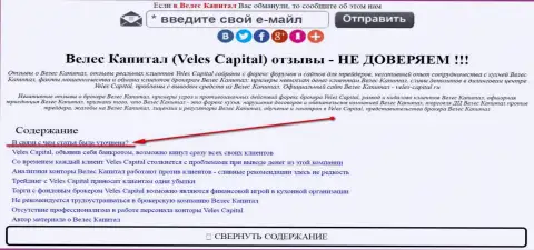 Велес Капитал видно в зеркале veles-kapital.com (официальный сайт)